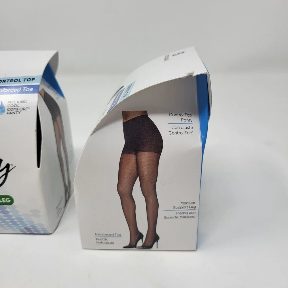 2 pair L'eggs Sheer Energy Medium‎ Jet Black B Support Control Top Compression